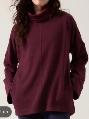 Athleta Cozy Karma Funnel Neck Pullover in Wine Sweatshirt